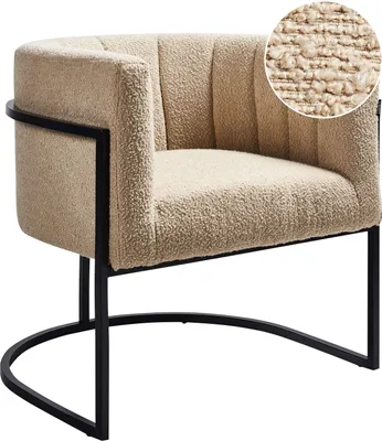 Produktbild von BELIANI Sessel Beige Bouclé Stoffbezug Halbrund mit Schwarzem Metallgestell Kufengestell Muschel Design Glamourös Wohnzimmer Schlafzimmer Ausstattung