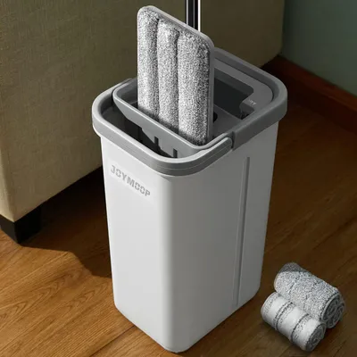 Produktbild von Wischmopp Set, mit Eimer und Wringfunktion, 3 Mikrofaser Pads, für Boden