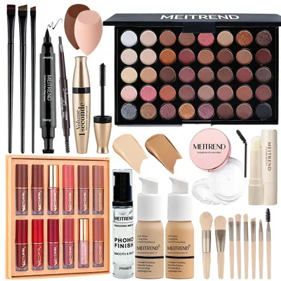 Immagine prodotto di Set di trucchi completo per donne, ideale come regalo. Include 40 ombretti, rossetto, fondotinta, primer, matita per sopracciglia e sapone per sopracciglia