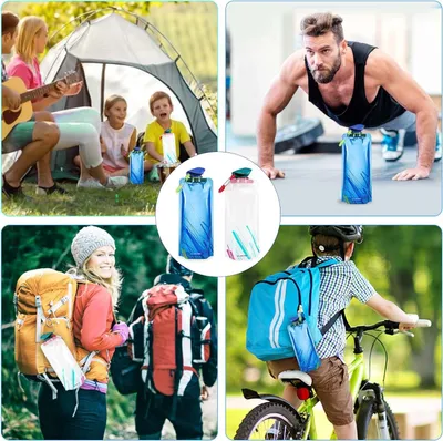 Produktbild von Zusammenklappbare Wasserflaschen 700 ml - 2 Stück - Flexible und wiederverwendbare Trinkflaschen für Abenteuer und Reisen