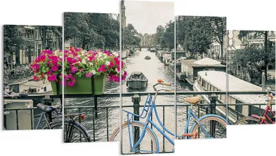 Produktbild von Bild auf Leinwand - Leinwandbild - 5 Teile - Amsterdam Fahrräder Brücke - 160x85cm - Wand Bild - Wanddeko - Wandbilder - Leinwanddruck - Bilder - Wanddekoration - Leinwand bilder - EA160x85-4503