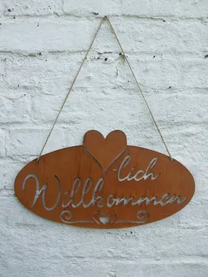Produktbild von Dekoratives Eisenschild, Herzlich Willkommen, 40 x 22 cm, Rost