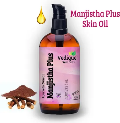 Produktbild von VEDIQUE REMEDIES Manjistha Plus l | 100 ml (3,38 fl oz) | Ayurvedisches Mehrzweck-Hautl | Heilung, Entgiftung und Ausgleich | Alles natrlich