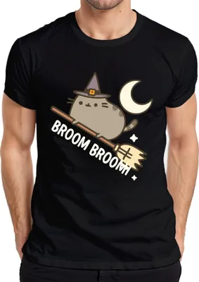 Produktbild von Süße Hexenkatze Niedlich Besen Halloween Mond Cartoon Katze Stern Herren T-Shirt, Schwarz, M