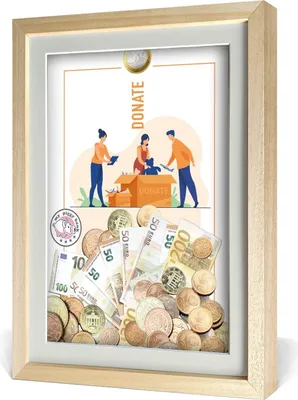 Produktbild von aFFa frames My Piggy Bank Spardose, 3D Bilderrahmen zum Befüllen, Geldgeschenke Verpackung für Auto, Haus, Geburtstag, mit Acrylglasfront, aus Holz, 32x42x2,5cm, Hellbraun, Rahmen Spenden Muster