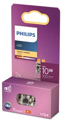 Obrázek produktu pro Philips Kapsle 10 W Kapsle G4, 2×, 1 W, 10 W, G4, 100 lm, 15000 h, Teplá bílá