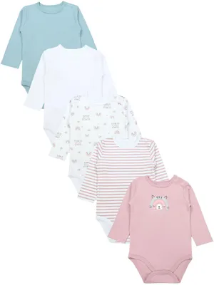 Produktbild von TupTam Langarmbody Baby Body 5er Set – Body Baby aus 100% Baumwolle, , Farbe: Streifen_Regenbogen_Little Miracle_Blue, Größe: 68
