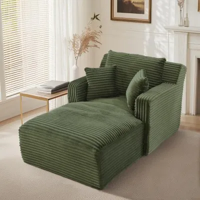 Produktbild von Modernes Chaiselongue Sofa aus Cord – bequemes Schlafsofa und Relaxsessel ohne Montage, Vielseitiger Liegesessel für Wohnzimmer, Büro und Apartment