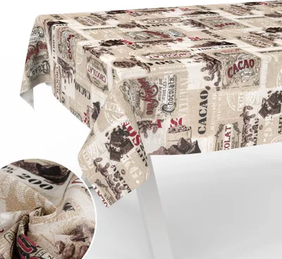 Produktbild von Tischdecke Kakao - Schokolade mit Tee und Kaffee aus Textil Tischtuch mit Beschichtung Tischwäsche American Beige Breite 130cm Länge 90cm mit Schnittkante