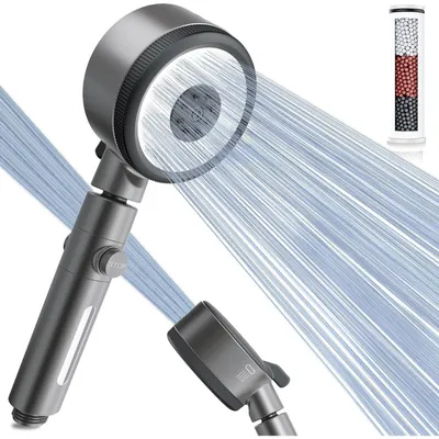 Obrázok produktu pre Sprchová hlavica s filtrom, 6 režimov, otočná o 360°, tmavosivá