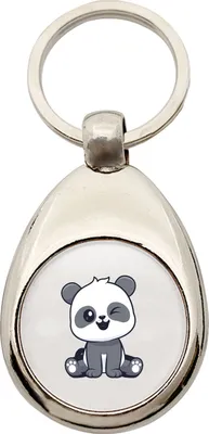 Produktbild von Huuraa Schlüsselanhänger Panda Comic Metall Schlüsselring Einkaufswagenchip Geschenkidee