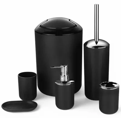 Produktbild von 6-teilige Badezimmeraccessoires Set - Modernes Schwarzes Design für Stilvolle Badezimmer
