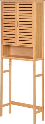 Produktbild von Waschmaschinenschrank aus Bambus Badschrank über Waschmaschine Badezimmer Regal mit Verstellbaren Regalböden 170x66x23cm Natural