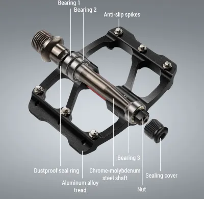 Zdjęcie produktu dla 3 płaskie pedały rowerowe z uszczelnionymi łożyskami Pedały rowerowe ze stopu aluminium z 12 antypoślizgowymi pinami
