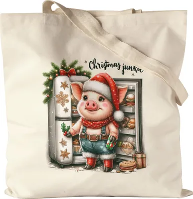 Produktbild von Christmas Junkie Lustiges Schweinmotiv Jutebeutel Geschenkidee witziges Design Weihnachten