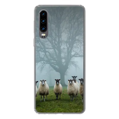 Produktbild von MuchoWow® Handyhülle Schutzhülle Hülle für Huawei P30 Schaf - Baum - Nebel Silikon Softcase Handy Hülle - Kartenbesitzer