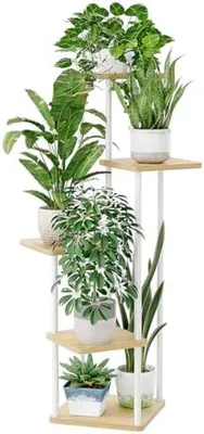 Productafbeelding van PromoHome® plantenstandaard met 5 niveaus – Ruimtebesparend metalen rek voor binnen, wit, 107x30x30 cm