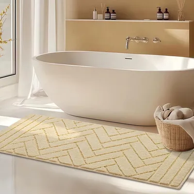 Image de Tapis de bain beige antidérapant, 50 x 120 cm, doux, absorbant, lavable, pour la douche