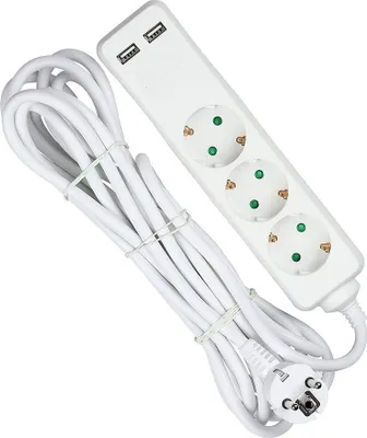 Zdjęcie produktu dla przedłużacz 3-drożny - USB - IP20 - biały - przewód 5 m