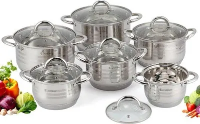 Produktbild von Edelstahl-Kochgeschirr-Set, induktionsgeeignet, 12-teilig