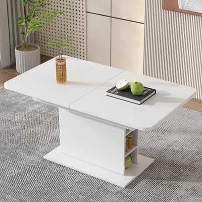 Obrázek produktu pro Rozkládací jídelní stůl s úložným prostorem, obdélníkový, bílý, rozměry 110-130 cm