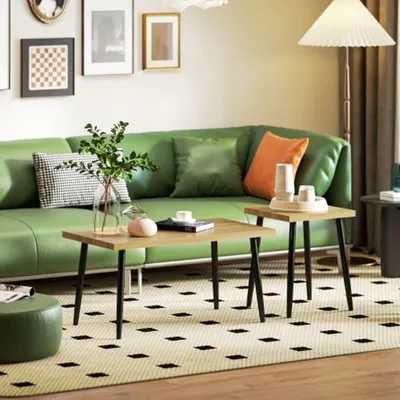 Produktbild von 2er Set Couchtisch, Beistelltisch mit Stahlrahmen, Wohnzimmertisch Kaffeetisch für Wohnzimmer Schlafzimmer