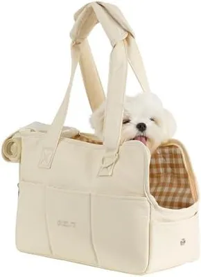 Produktbild von Transporttasche für Katzen, Hunde, Welpen, atmungsaktiv und faltbar, Reisetasche, Umhängetasche, Handtasche für Hunde, für kleine Haustiere, Tragfähigkeit bis zu 3 kg (klein, beige)