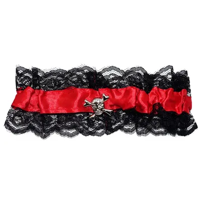 Produktbild von Schwarz-Rotes Strumpfband mit Piraten-Totenkopf