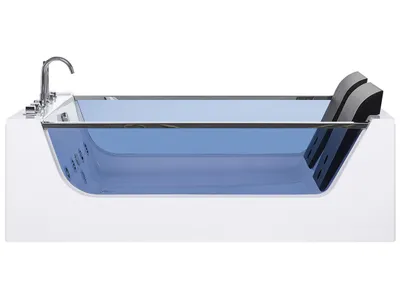 Zdjęcie produktu dla BELIANI Wanna wolnostojąca biała akrylowa 180 x 107 cm LED hydromasaż zagłówki system przelewowy nowoczesna