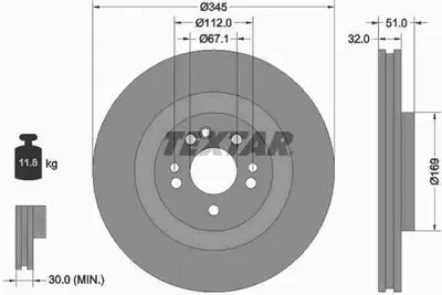 Produktbild von 2x TEXTAR 92103205 Bremsscheibe Vorderachse