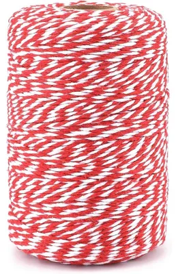 Productafbeelding van Katoenen koord, rood-wit, 200 meter, 2 mm. Handwerkskoord voor cadeauverpakking en decoratie
