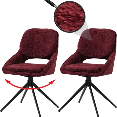 Produktbild von 2er-Set Esszimmerstuhl HWC-N73, Küchenstuhl, drehbar Auto-Return, Stoff/Textil Chenille (490g/m²)   bordeaux