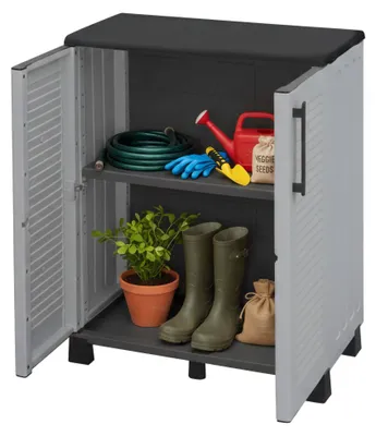 Produktbild von Mehrzweck Außen oder Innenschrank, niedriger Kleiderschrank mit 2 Türen und 1 Polypropylen Regal, 100%  Italy, 68x37h90 cm, graue Farbe