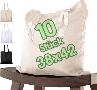 Produktbild von Stoffbeutel Baumwolle Bag 38x42 cm, 10 Stück, 100% Baumwolle, Lange Tragegriffe, , für den