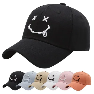 Produktbild von Baseball Cap Baumwolle mit Lächeln Stickerei Verstellbar Sonnenschutz Schwarz Einheitsgröße