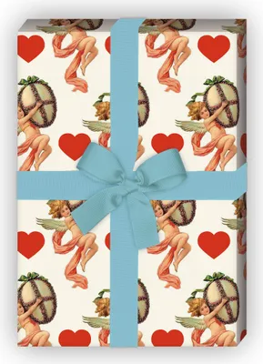 Produktbild von Romantisches Vintage Oster Geschenkpapier mit Retro Engel, Herz und Osterei - G7250, 32 x 48cm