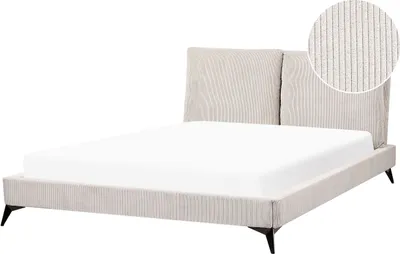 Obrázok produktu pre BELIANI Posteľ svetlobéžová menčestrové čalúnenie 160 x 200 cm lamelový rošt hrubé vystužené čelo spálňa