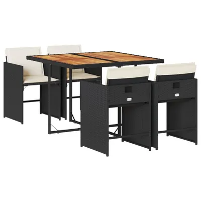 Produktbild von vidaXL 5-tlg. Garten-Essgruppe mit Kissen Schwarz Poly Rattan