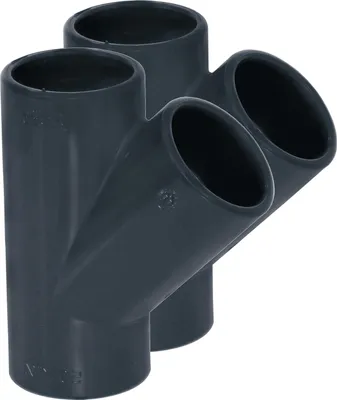Produktbild von HAF 2x PVC Fittings T-Stück 45° mit 50mm | Klebemuffe x Klebemuffe x Klebemuffe | Verbinder aus grauem PVC-U | PN16 für PVC Rohr und Poolverrohrung