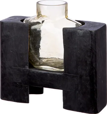 Image de Gilde Vase, "Madero", Glas, Mangoholz, schwarz, VE 2, L. 7.5 cm, B. 23 cm, H. 22.5 cm 52636 4063387526361