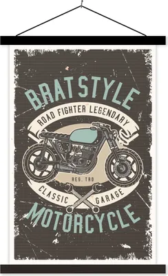 Produktbild von MuchoWow® Textilposter Mancave - Motor - Werkzeuge - Retro 60x90 cm mit schwarzem Rahmen - Poster Wohnzimmer