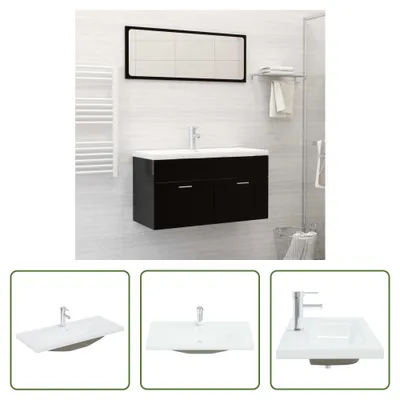 Immagine prodotto di The Living Store Lavabo da incasso con rubinetto 91x39x18 cm in Vetroceramica bianca