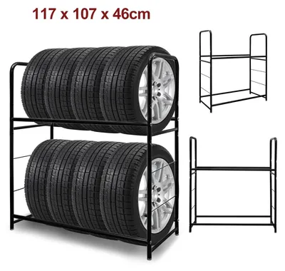 Immagine prodotto di Porta pneumatici Vigevee, supporto per 8 pneumatici, 2 livelli, regolabile in altezza, capacità fino a 180 kg, con copertura protettiva, ideale per garage e officine