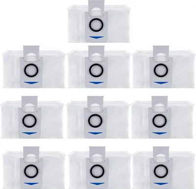 A top-down view of ten disposable vacuum cleaner bags arranged in three rows.