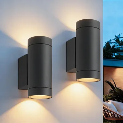 Außenwandlampe GU10, IP65, Up- und Downlight, Alu, Anthrazit, 2er-Set