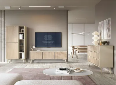 Produktbild von Wohnmöbel Set beige, Fronten mit Fischgrätenmuster, FAREHAM-160, 3-teilig