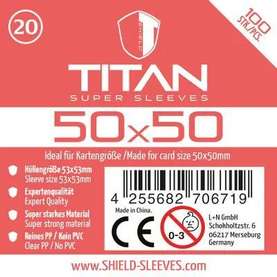 Produktbild von Shield Titan 20 - 100 Super Sleeves für Kartengröße 50x50 mm