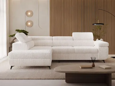 Produktbild von GrainGold Ecksofa L-Form Links Argon - Ecksofa mit Schlaffunktion und Bettkasten - Moderne Ecksofa, Wohnzimmer Ecksofa - Eckcouch Creme (Tilia 01)
