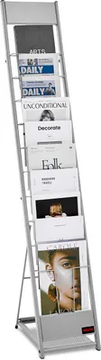 Zdjęcie produktu dla VEVOR stojak na broszury stojak na czasopisma z 10 kieszeniami, stojak na literaturę stojak na katalog pochylony stojak, stojak na książki stojak podłogowy na targi, pokazy biurowe, sklepy wystawiennicze, srebrny