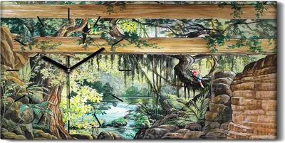Produktbild von Küchenuhr Bürouhr Leinwand Uhr 60x30 Gemälde Abstrakt Wald Bäume Fluss Natur - schwarze Hände